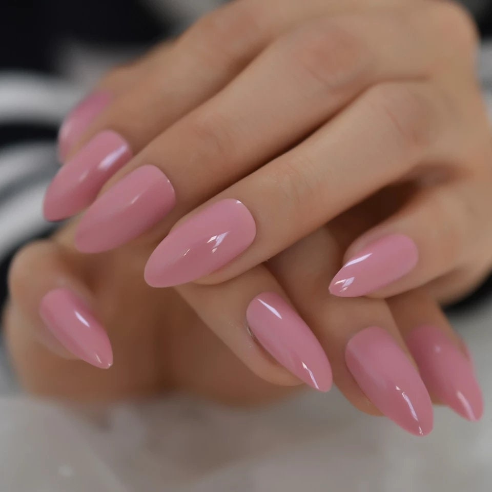 24 Medium Almond Press on Nails kit Blush pink mauve