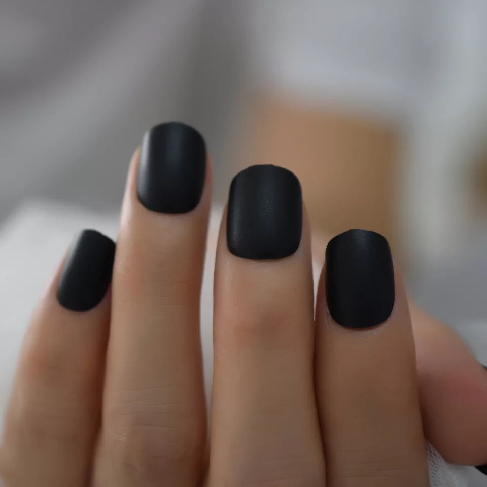Hypnaughty 24 Pcs Caviar Almond Black Matte Press On Nails with Glossy Black  French Tip and Glue Medium Long Pointed Oval False Nails - Walmart.com