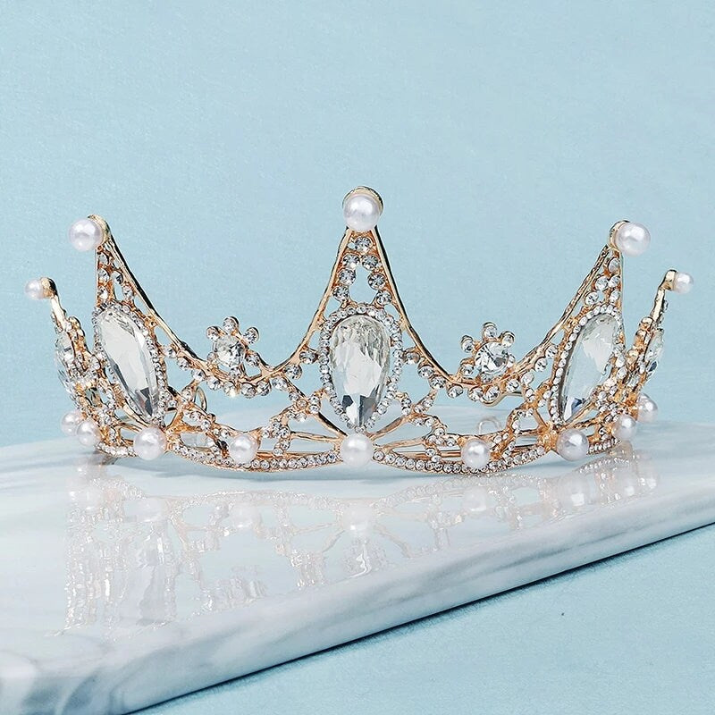 Blue sapphire Crystal Tiara Crown Detail Princess Queen headress jewelry bridal Halloween cosplay diadem spike wedding pageant gold tall