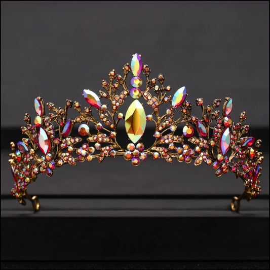 Holographic red multi color Tiara Crown Detailed Princess Queen headdress 