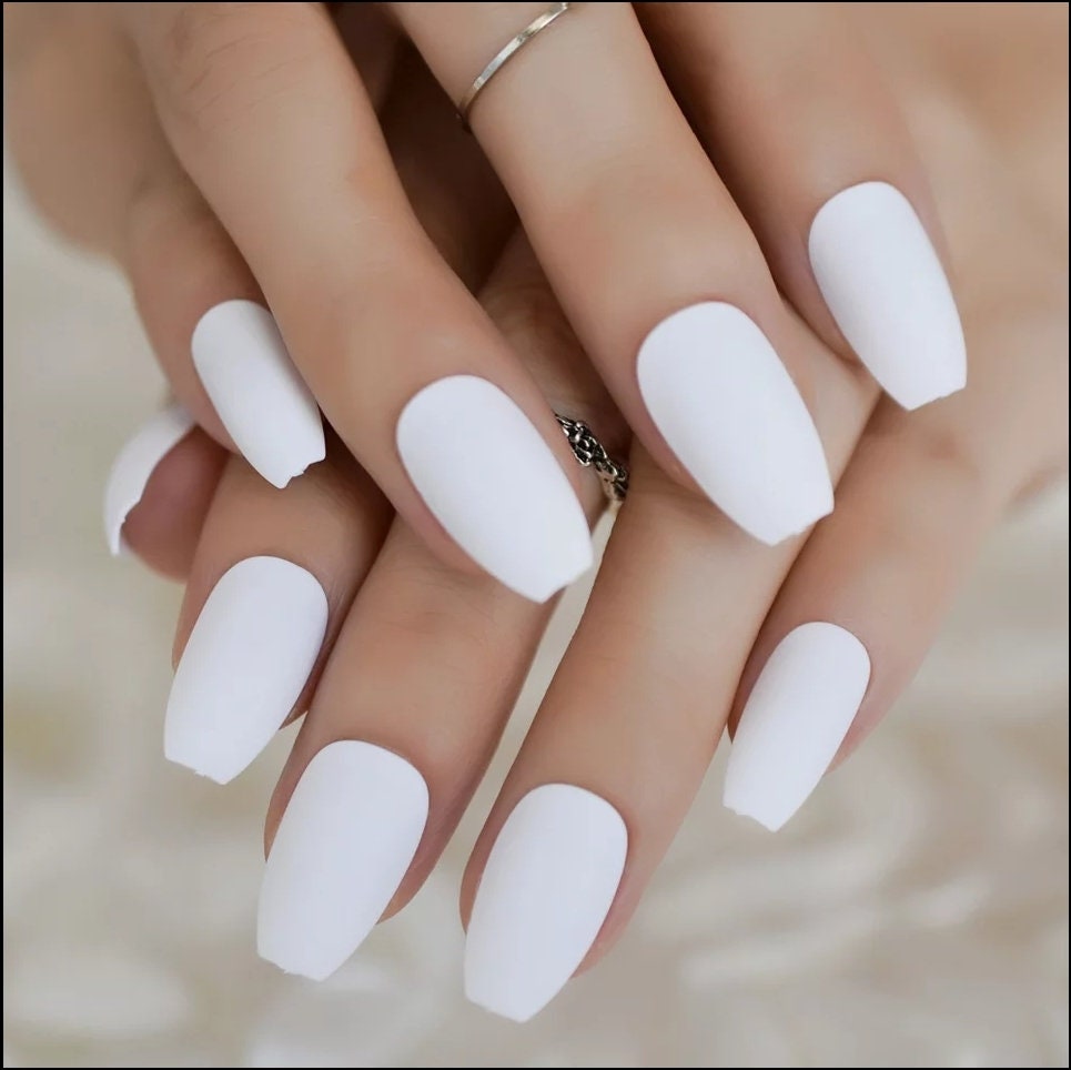 24 Square Medium French Manicure Nude tip White Press on Nails classic Glue on