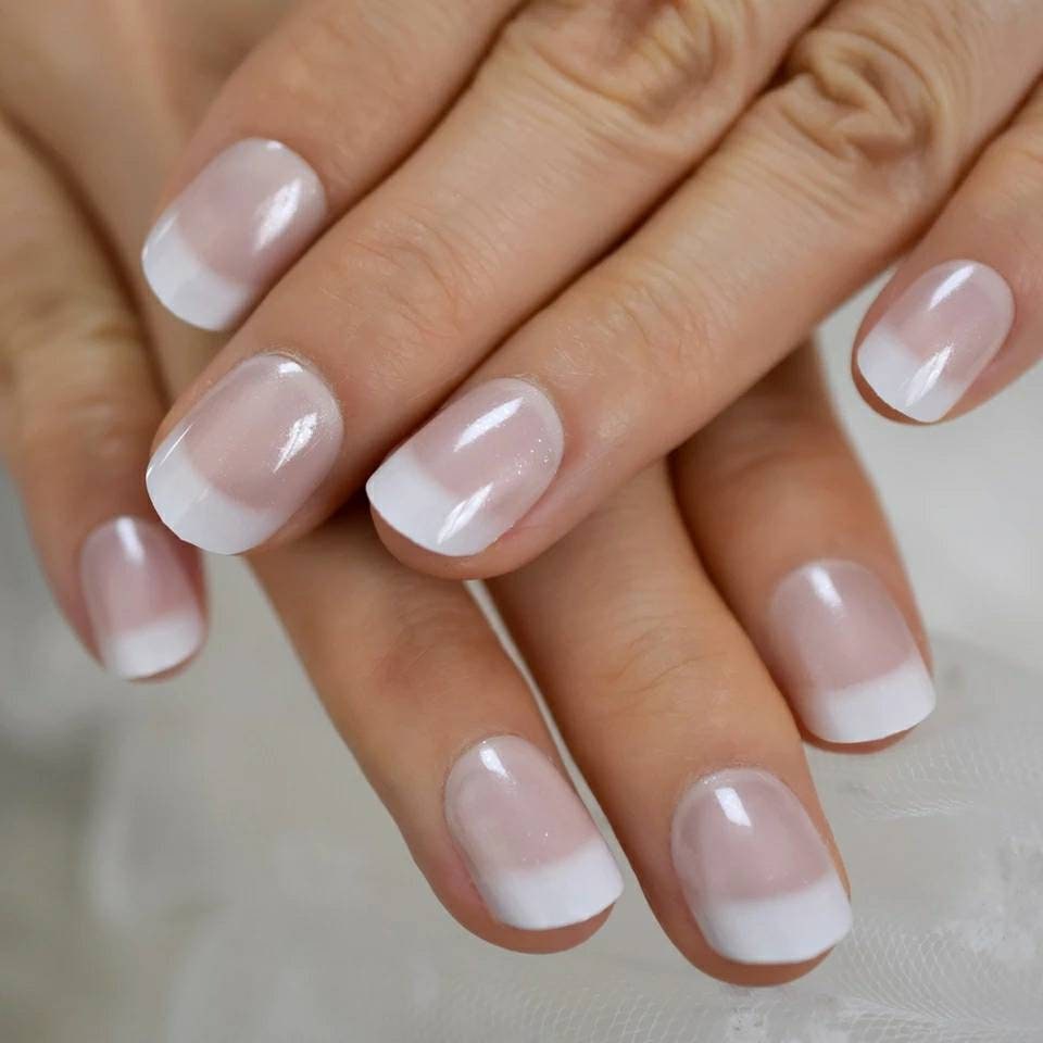 24 Ombre French Mani Short Press on nails kit glue on nude natural