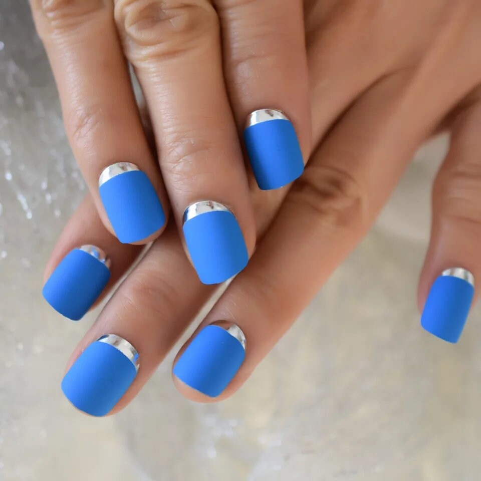 Elegant Midnight Blue French Tip Nail Art Design