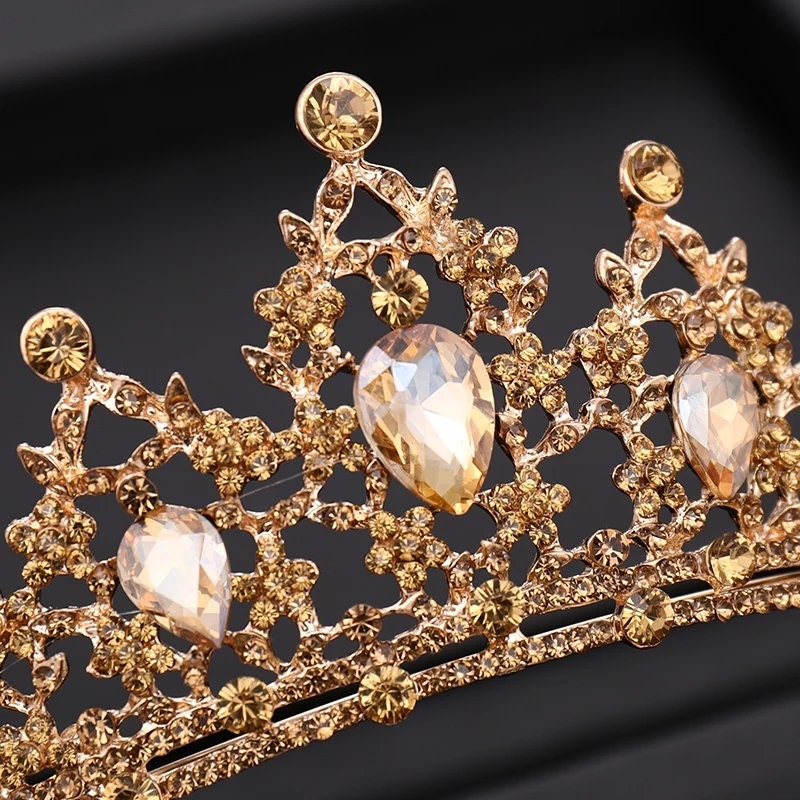 Gold Crown Tiara Queen headress jewelry bridal Halloween cosplay Wedding pageant royalty champagne Greek god