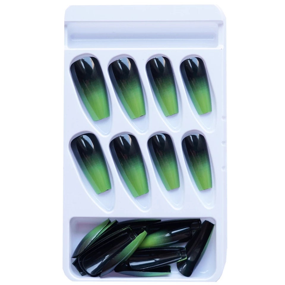 24 Green Ombre Goth Coffin Dark Press On nails Glue on Gothic edgy trendy slime bright dark