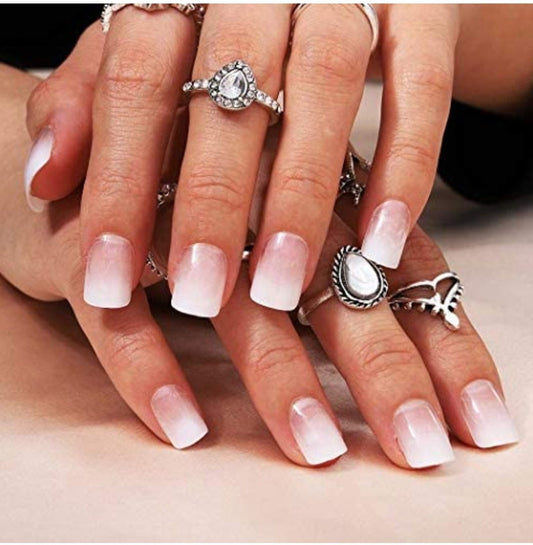 24 French Tip Ombre Short Press on nails glue on nude natural