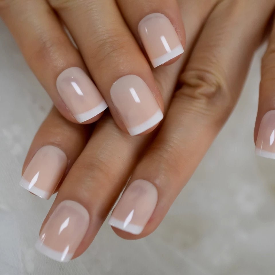 24 French Mani Short Press On Nails white tip baby boomer nude natural