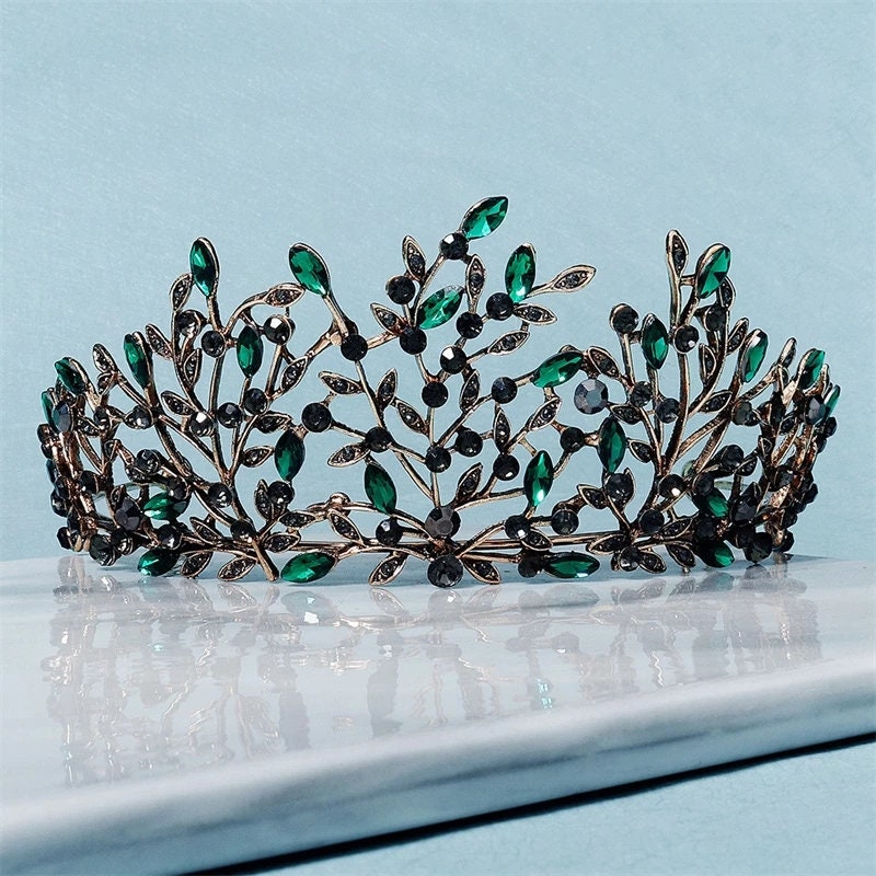Woodland Baroque leaf crowns and tiaras Princess Queen green dark gray headdress jewelry