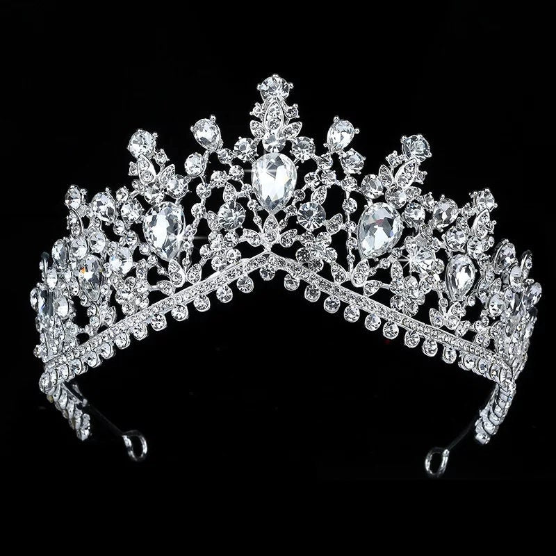 Silver Crown Detail Bridal Princess Queen headress Silver bridal Halloween cosplay diadem point Wedding pageant royalty