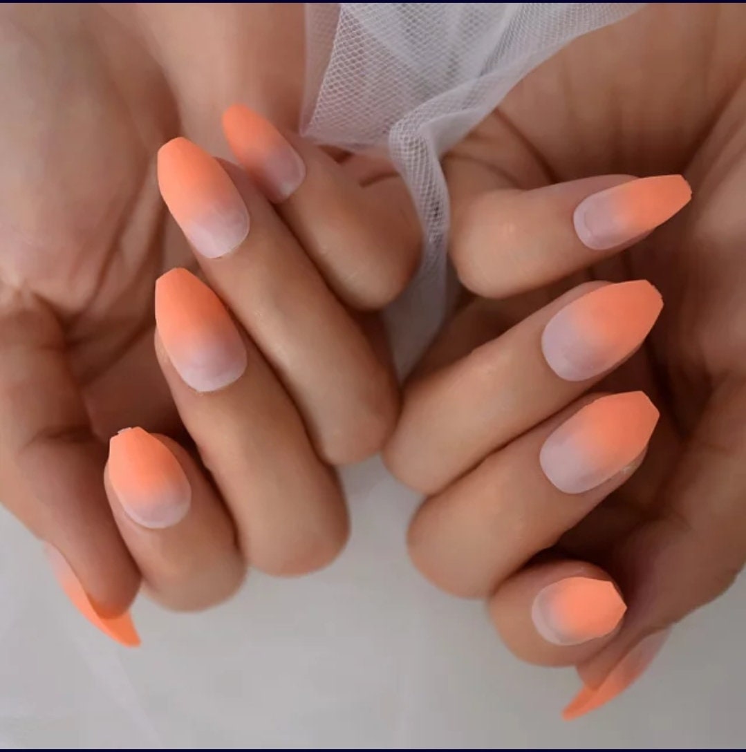 24 Ombre Matte Neon Peach Press on Nails Medium Coffin 80s rave bright nude