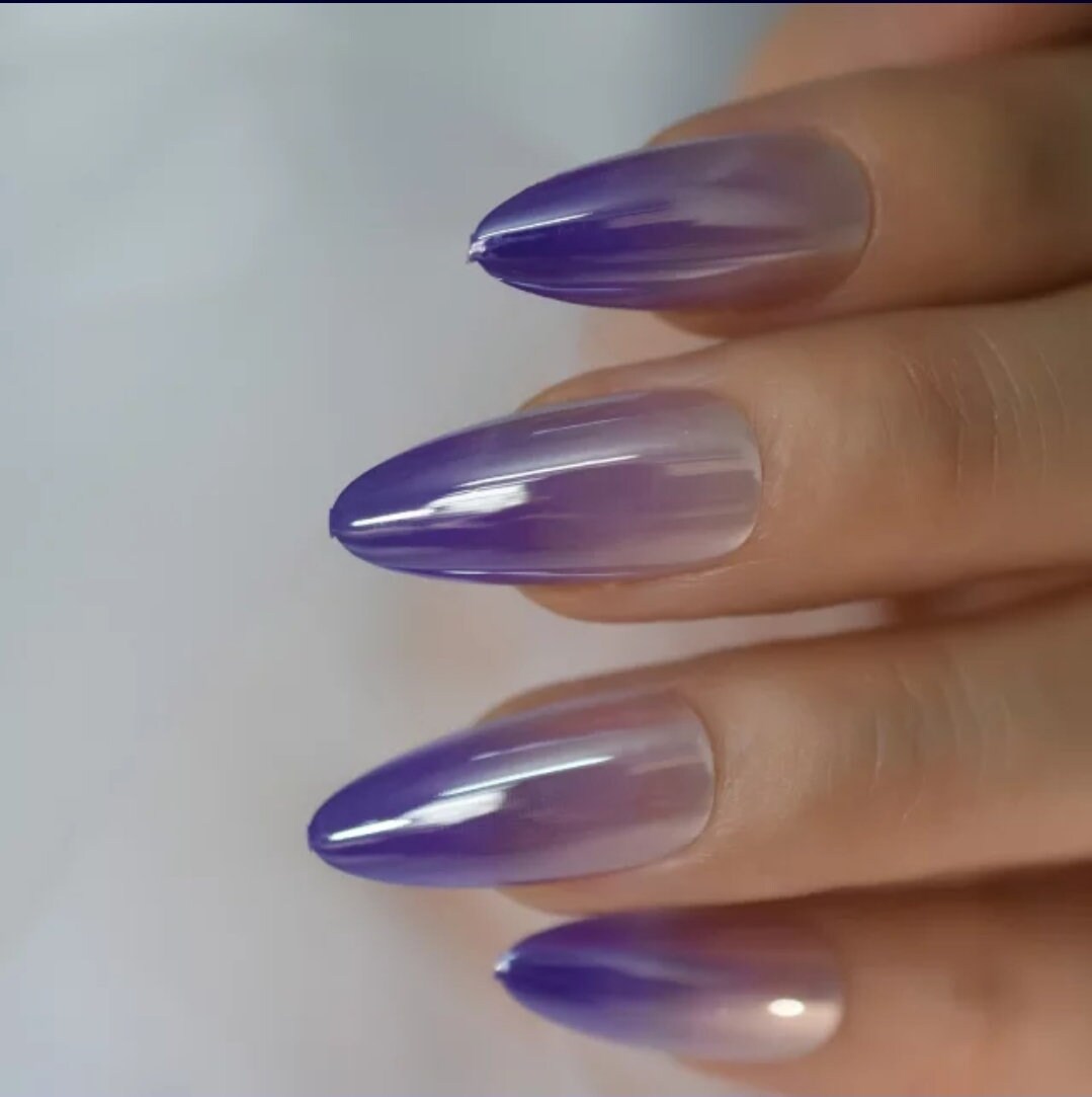 24 High Shine Ombre Purple Nude Chrome Chameleon Long Press On Nails 