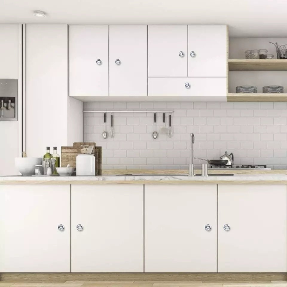Crystal Knob Cabinet Handles door pull Silver Chrome shiny luxury drawer wardrobe hardware kitchen bathroom