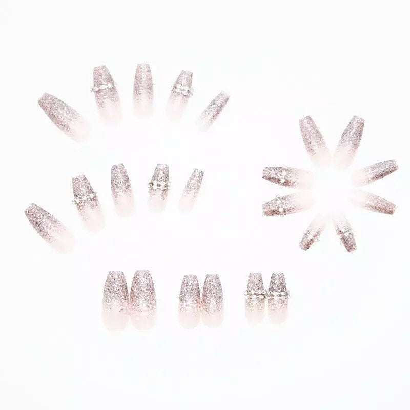 24 Glitter Ombre French Long Press On Nails kit glue on silver purple rhinestones gems 