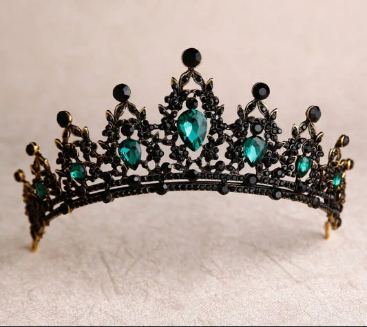 Black  Emerald Green Vintage Baroque Princess Crowns Dark Goth Evil Queen diadem 