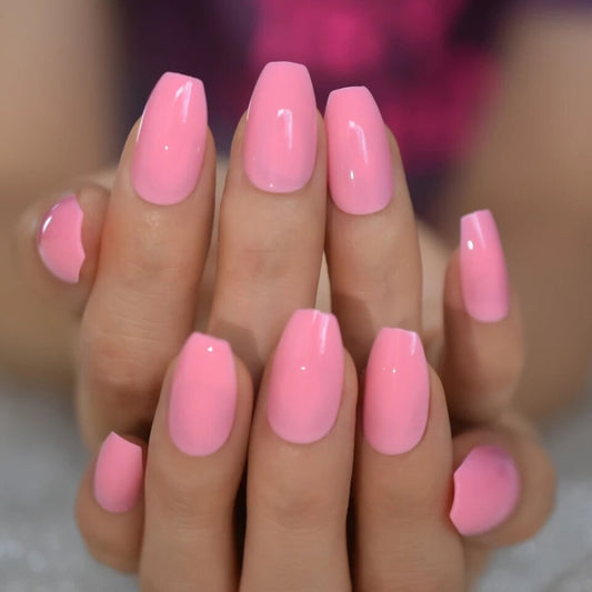 24 long press-on nails in medium coffin shape with soft pink color – spring and Easter glue-on nail kit  surethings