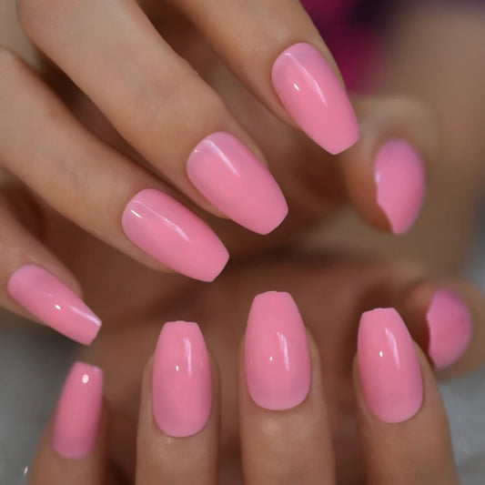 24 long press-on nails in medium coffin shape with soft pink color – spring and Easter glue-on nail kit  surethings