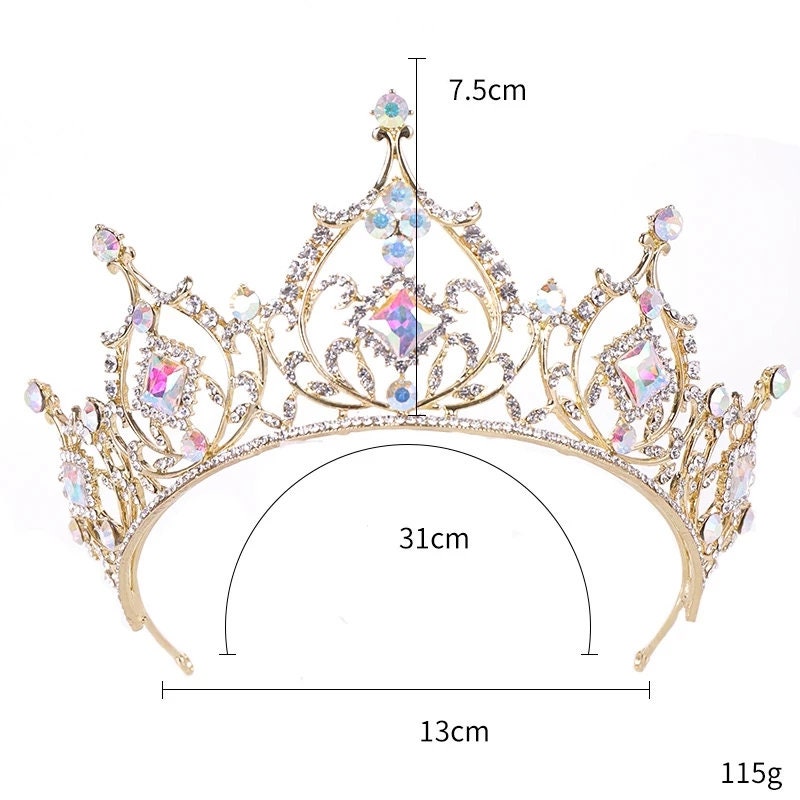 Tall Rose Gold Champagne Tiara Crown Detailed Holographic Princess Queen headress jewelry bridal Halloween cosplay diadem spike