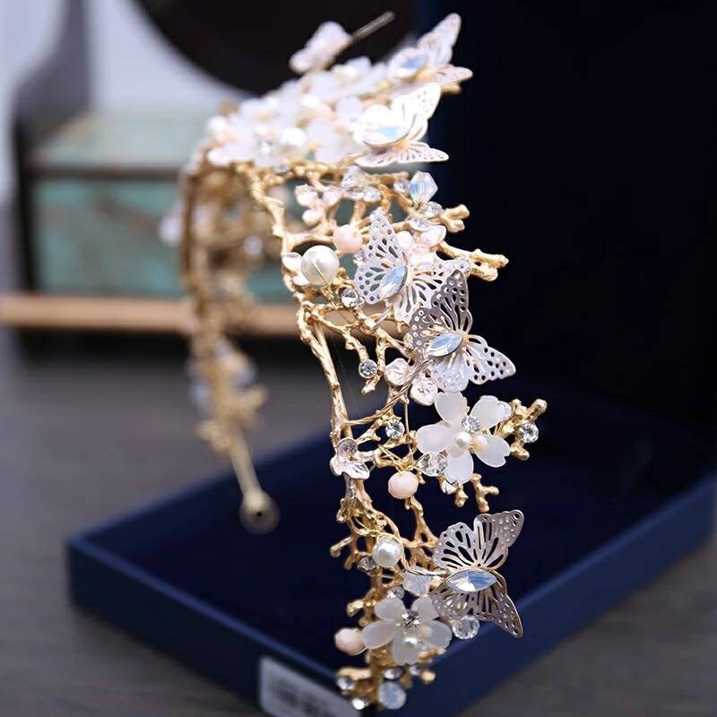 Butterfly Princess Tiara Detailed  Queen headdress jewelry bridal Halloween cosplay diadem 
