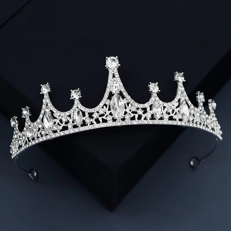 Silver Tiara Crown Princess Queen smaller demure headress jewelry bridal Halloween cosplay diadem spike Wedding pageant royalty