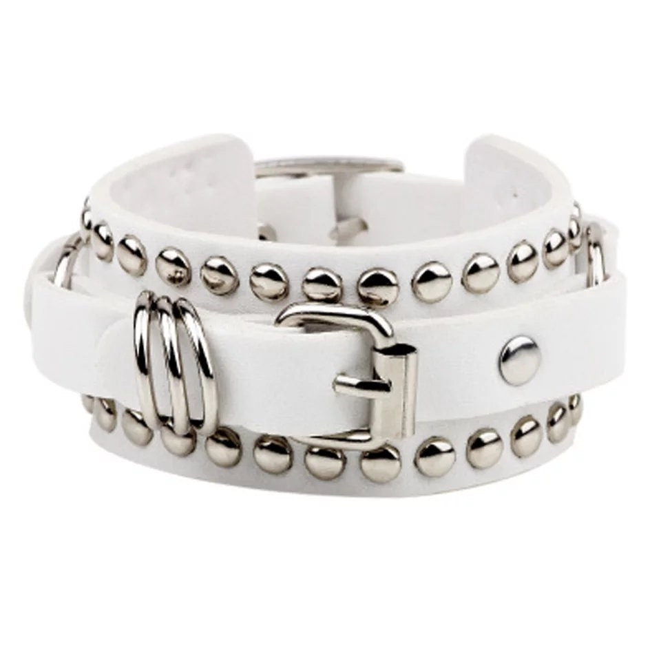 White leather bracelet cuff goth Jewelry thick