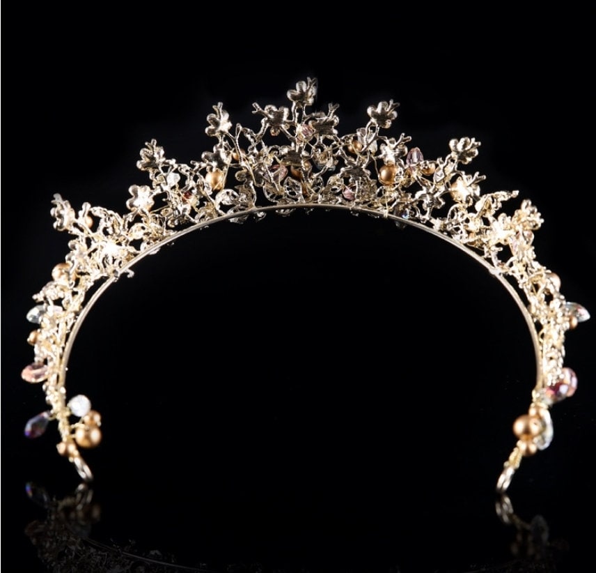 Gold Tiara Crown Detailed Princess Queen headdress bridal cosplay diadem 
