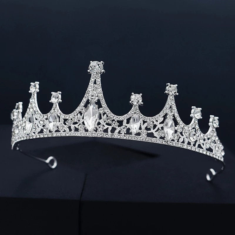 Silver Tiara Crown Princess Queen smaller demure headress jewelry bridal Halloween cosplay diadem spike Wedding pageant royalty