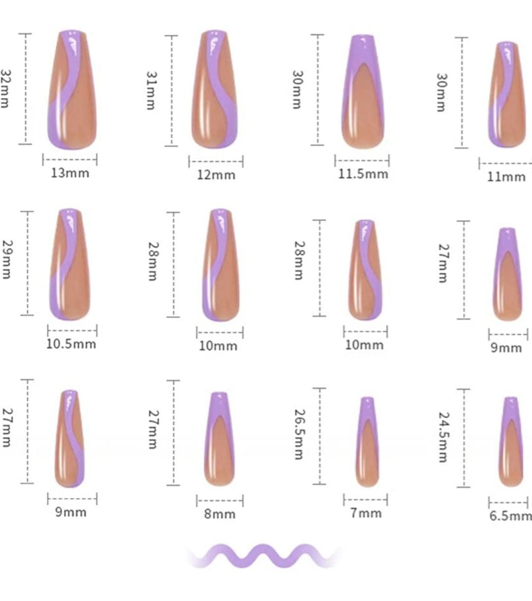 24 Nude Purple Swirl design Press on nails glue on Coffin Long extra manicure beige tan