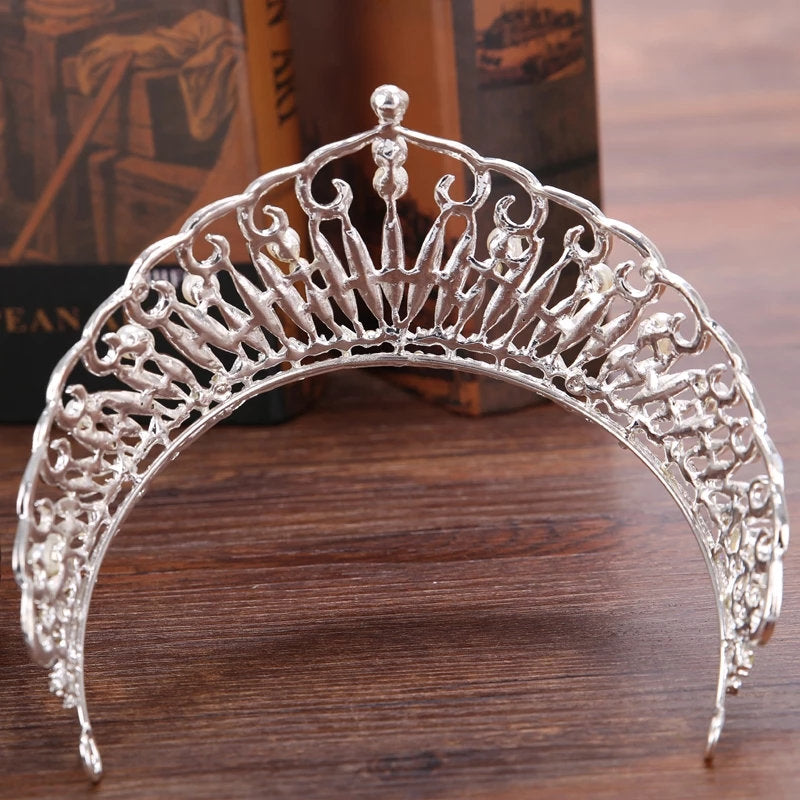 Silver Tiara Crown Detail Princess Pearl Queen headdress jewelry 