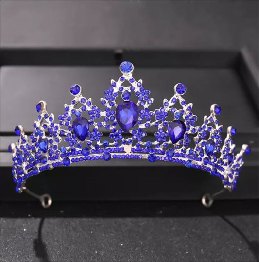 Blue sapphire Tiara Crown Princess Queen headdress bridal dark cosplay diadem 