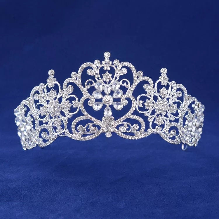 Silver Tiara Crown Detail Princess Queen jewelry bridal Headdress cosplay diadem point Wedding pageant royalty