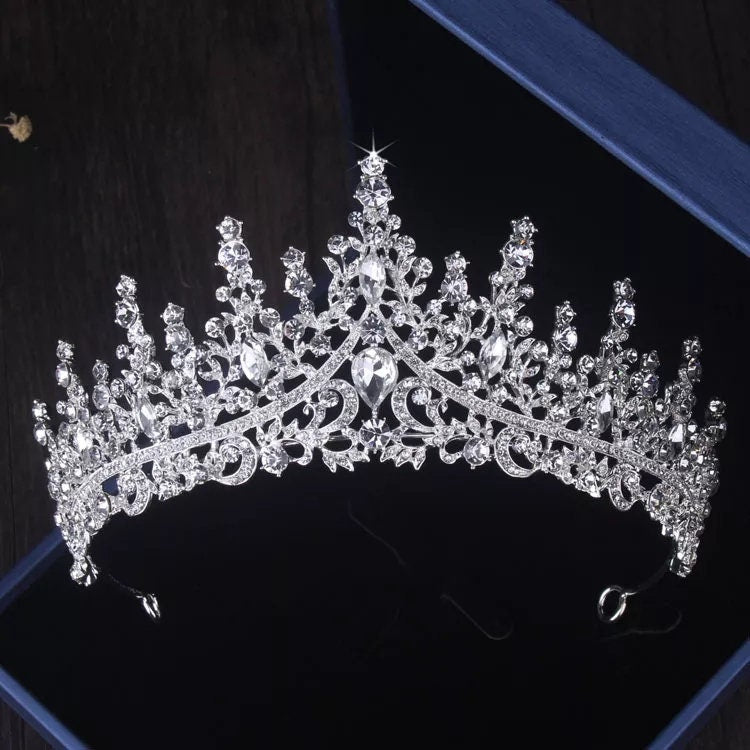 Silver or Gold Bridal Tiara Crown Diadem Royalty spiky princess gem diamond bling headdress 