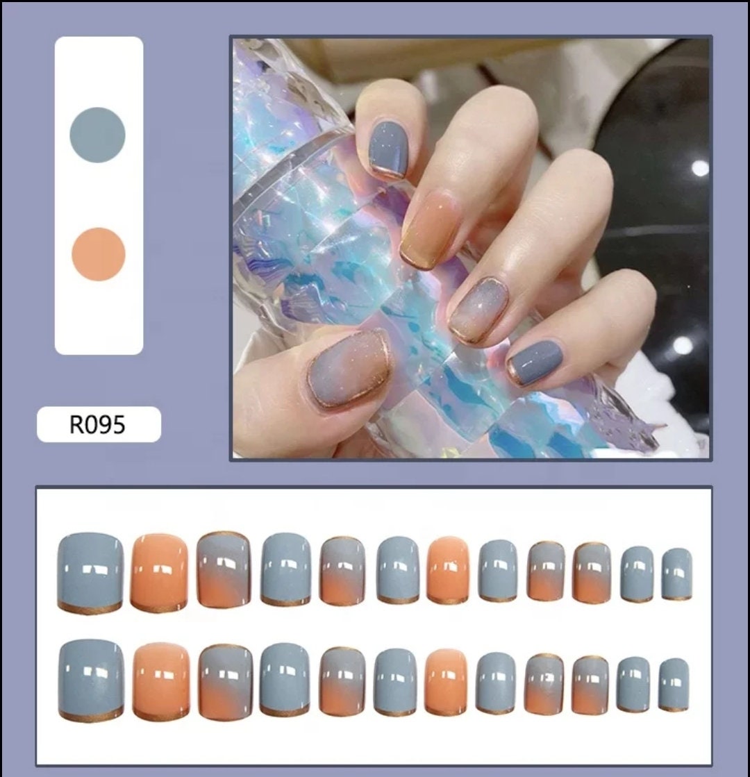 Short Purple Artsy Press on Nails Ombre Glitter Clear glue on jelly grape maroon multi color