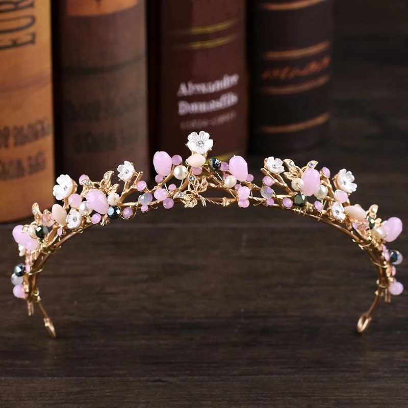 Pink Woodland Tiara Crown Princess Queen smaller demure diadem 