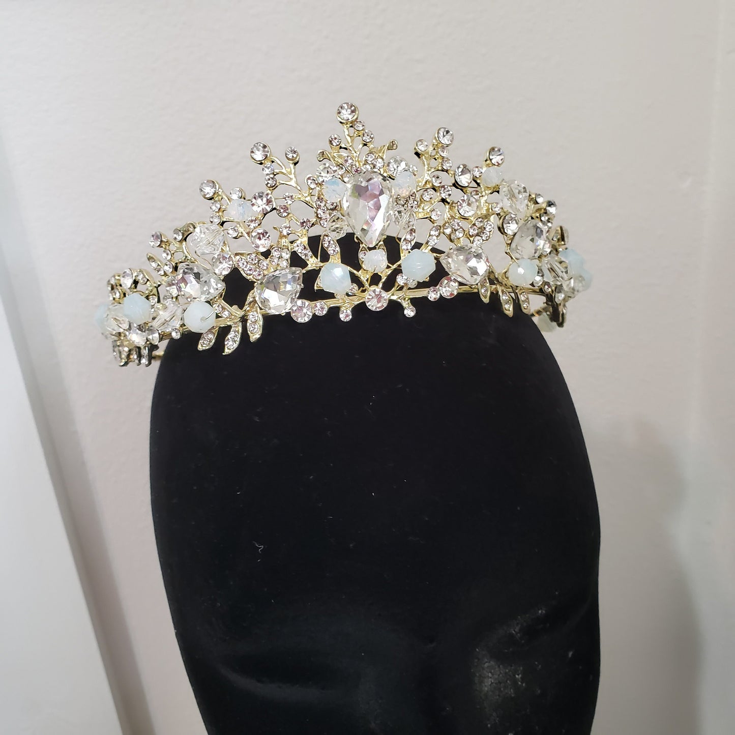 Light blue gold Crown Tiara Princess Queen black rose headress bridal cosplay diadem diamond