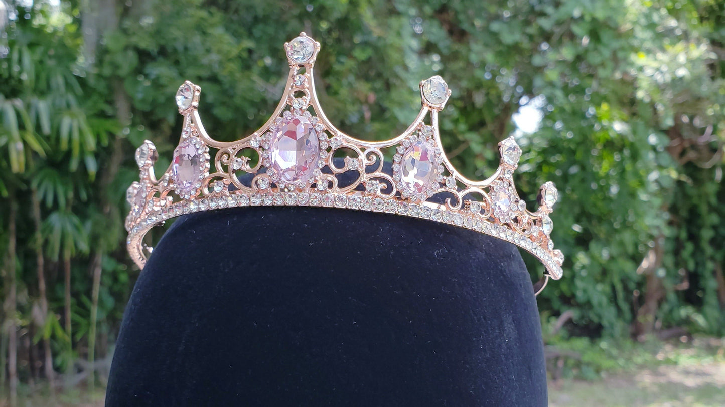 Rose Gold Tiara Crown Princess Queen smaller demure headress jewelry bridal cosplay diadem pink birthday quinceanera comb