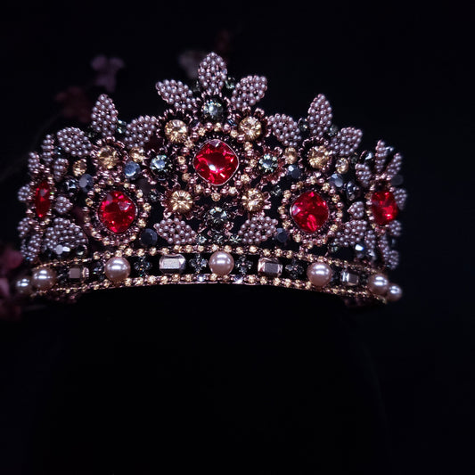 Vintage Baroque Tiara Dark Crown Goth Black red Evil Queen tall diadem headress jewelry bridal Halloween cosplay Wedding pageant royalty